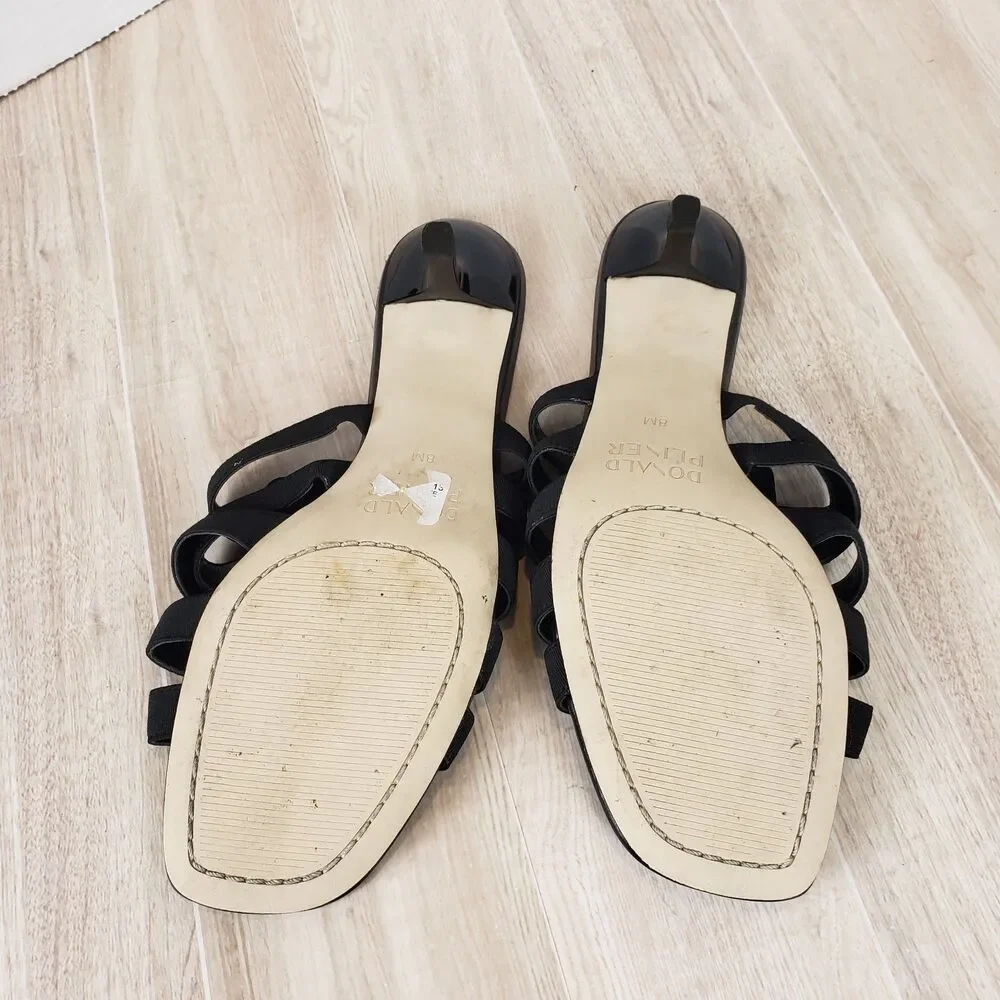 Donald J Pliner Black Leather Woven Sandals Women’s Size 8M Slip‑On Comfort